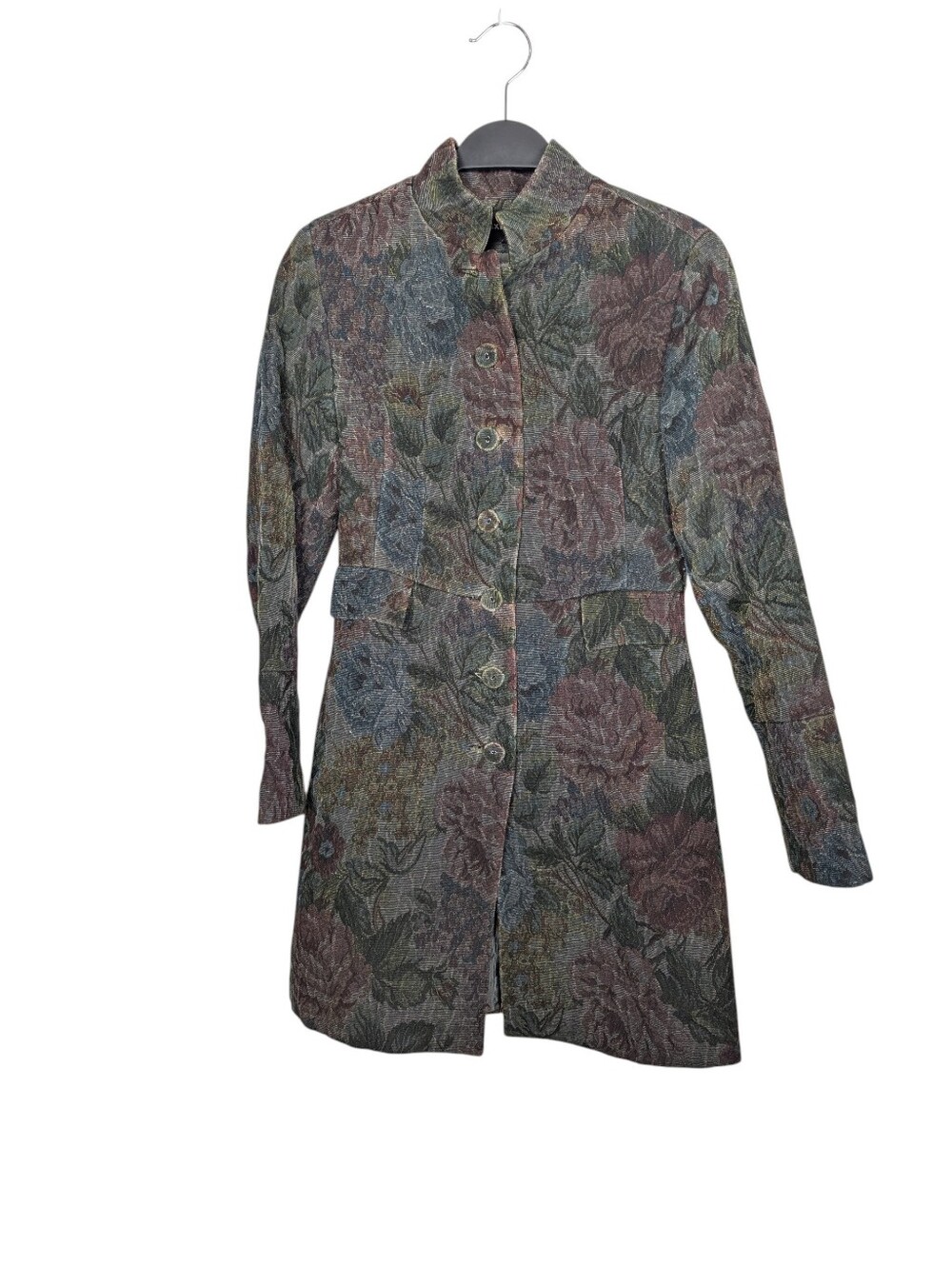 Vintage 90s Express Tapestry Jacket Floral Brocade Long Coat Whimsigoth Size 4